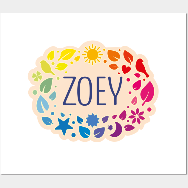 Zoey name with colorful leaves Wall Art by WildMeART